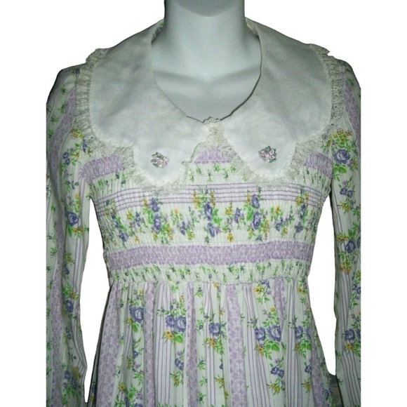 Vintage 60's 70's Gunne Sax Prairie Dress Cottagecore Floral Lace Victorian - Picture 7 of 11